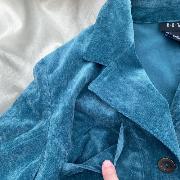 Y2k teal blue corduroy button up collared coat - Picture 4 of 5